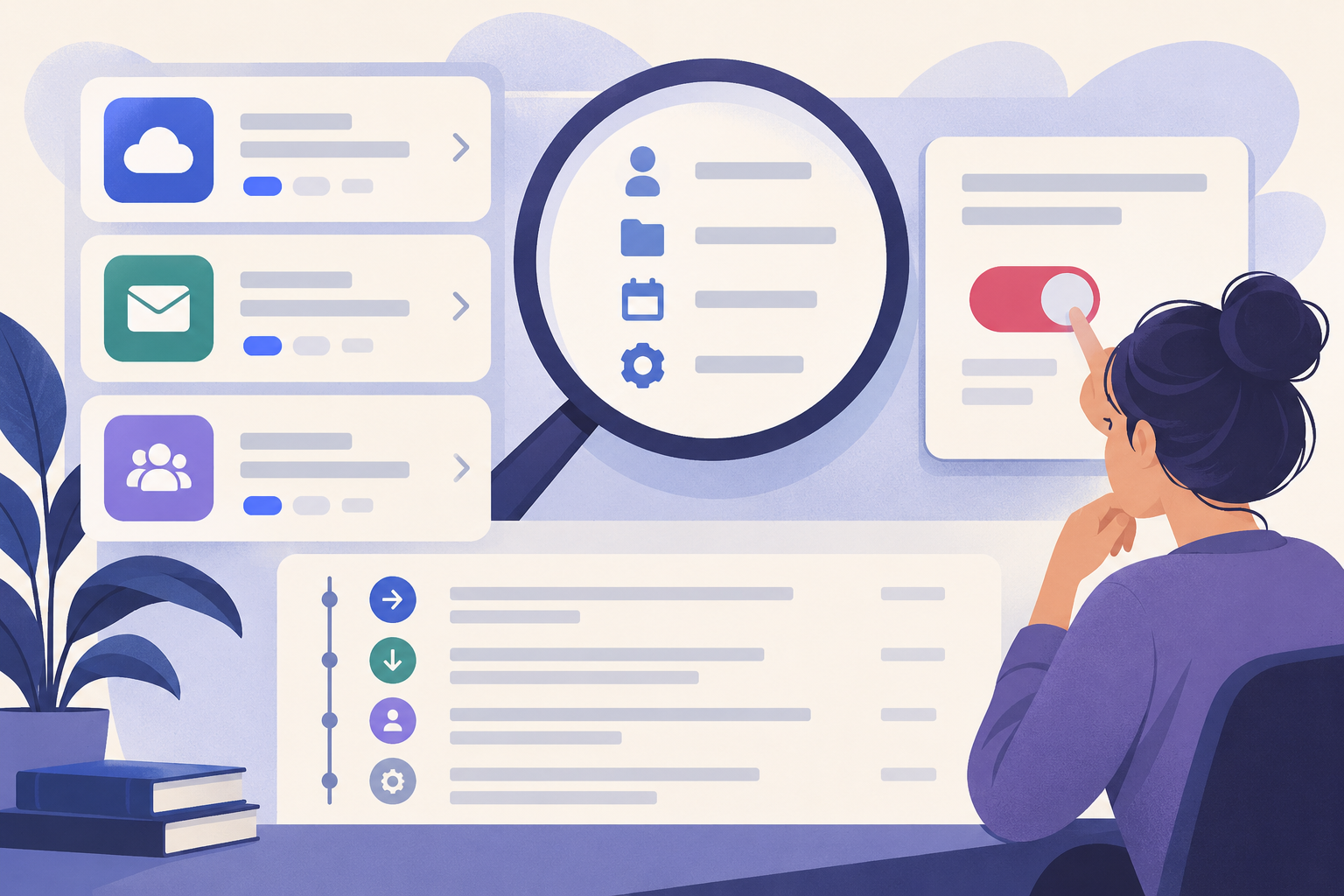 Панель аудита OAuth с карточками разрешений, проверкой scope и управляемым отзывом доступа
